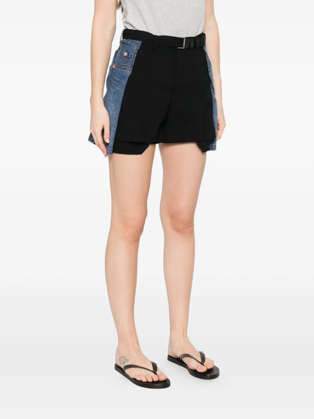 sacai Shorts met denim vlak Zwart