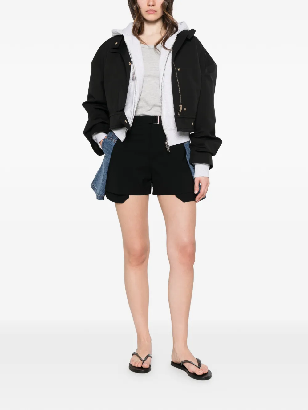 sacai Shorts met denim vlak Zwart
