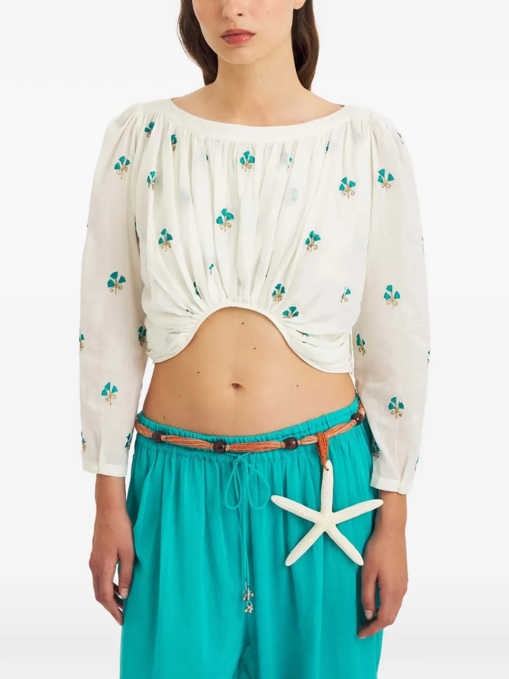 Antik Batik Jeanne embroidered cropped blouse - Bianco