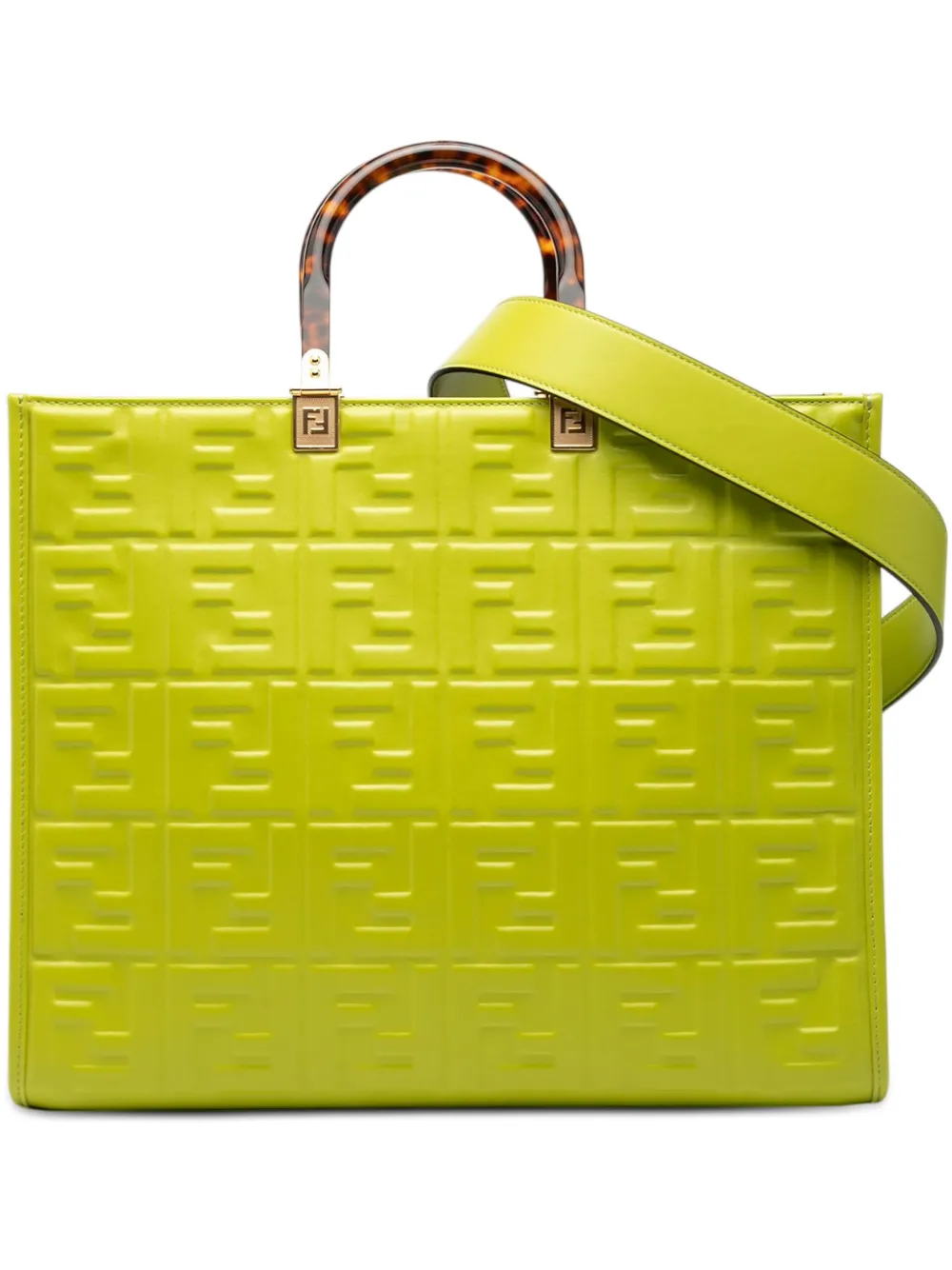 Fendi Pre-Owned 2010-2025 Medium Zucca Embossed Leather Sunshine Shopper Tote satchel - Verde