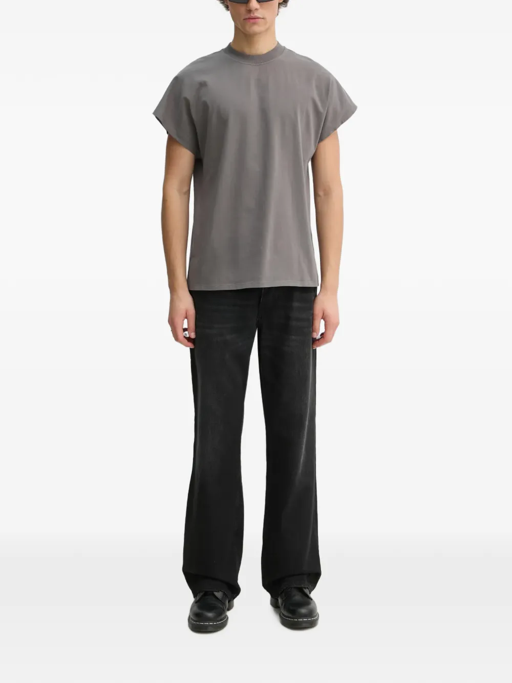 Won Hundred Creed T-shirt met geribbelde afwerking en kapmouwen Grijs