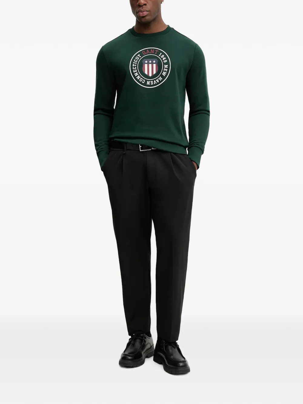 Gant logo-print crew-neck sweatshirt Groen