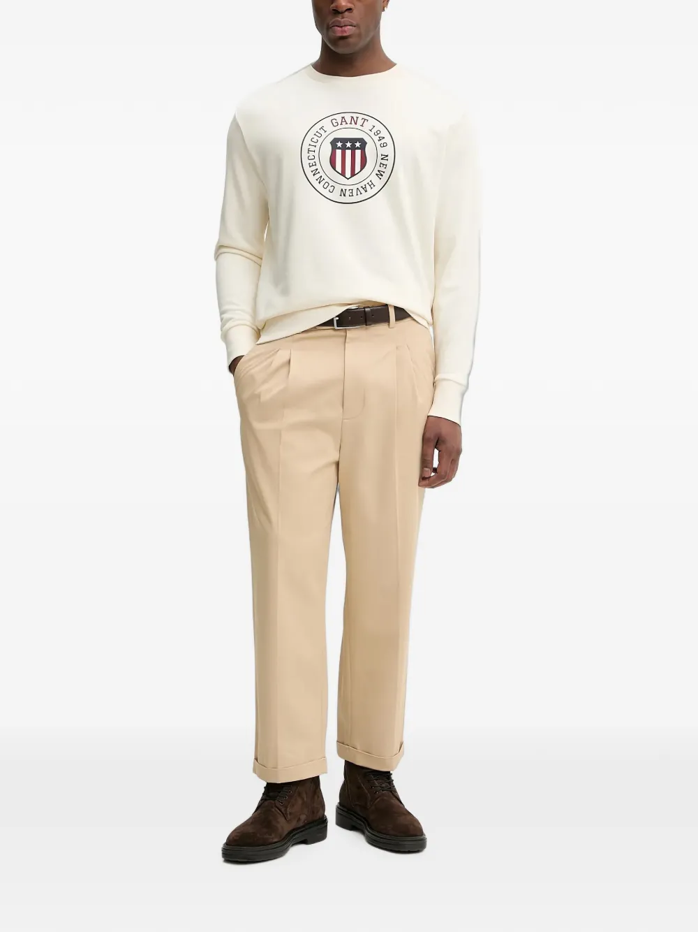 Gant Trui met grafische schild-print Beige