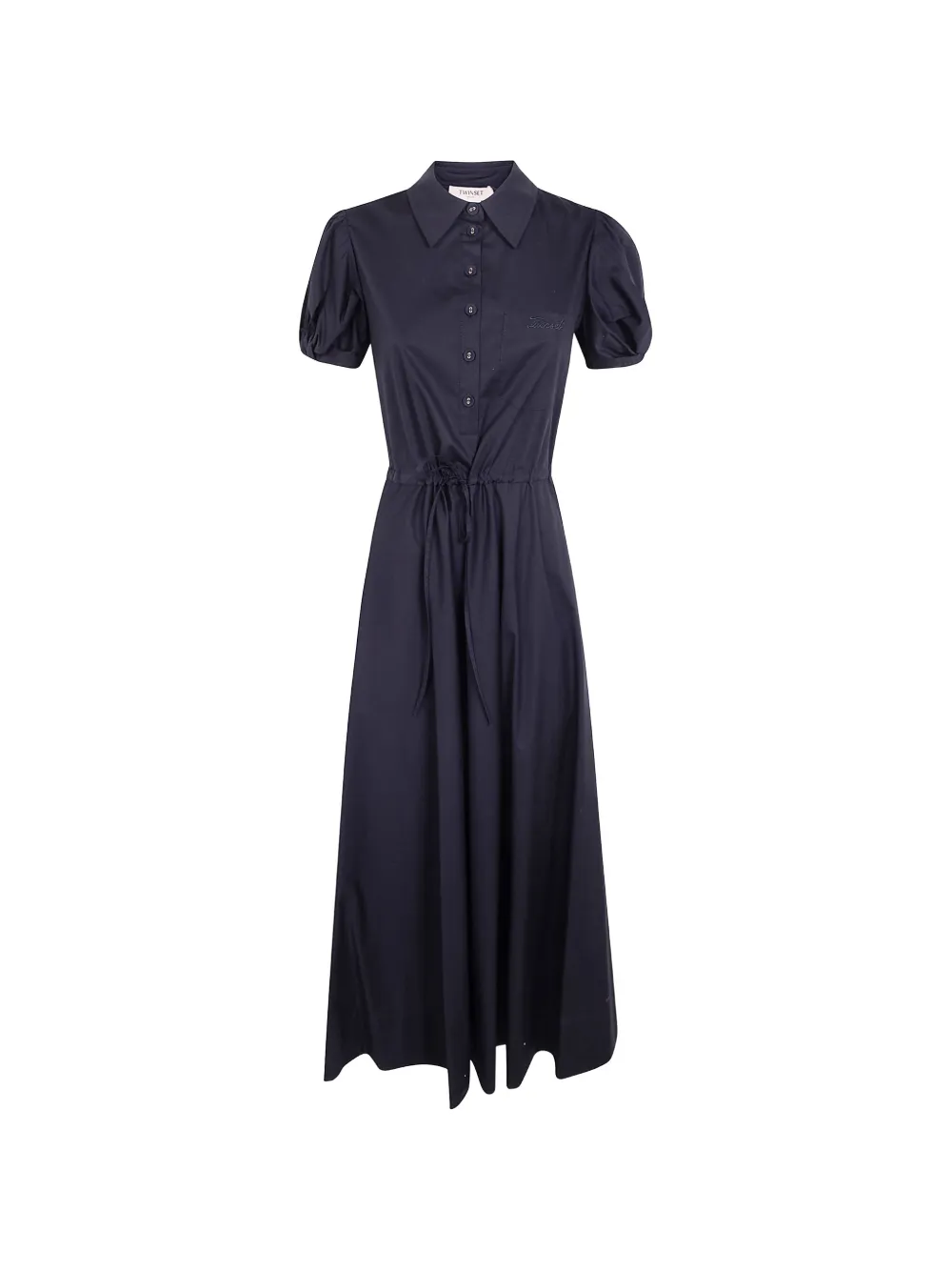TWINSET drawstring puff-sleeve midi dress - Nero