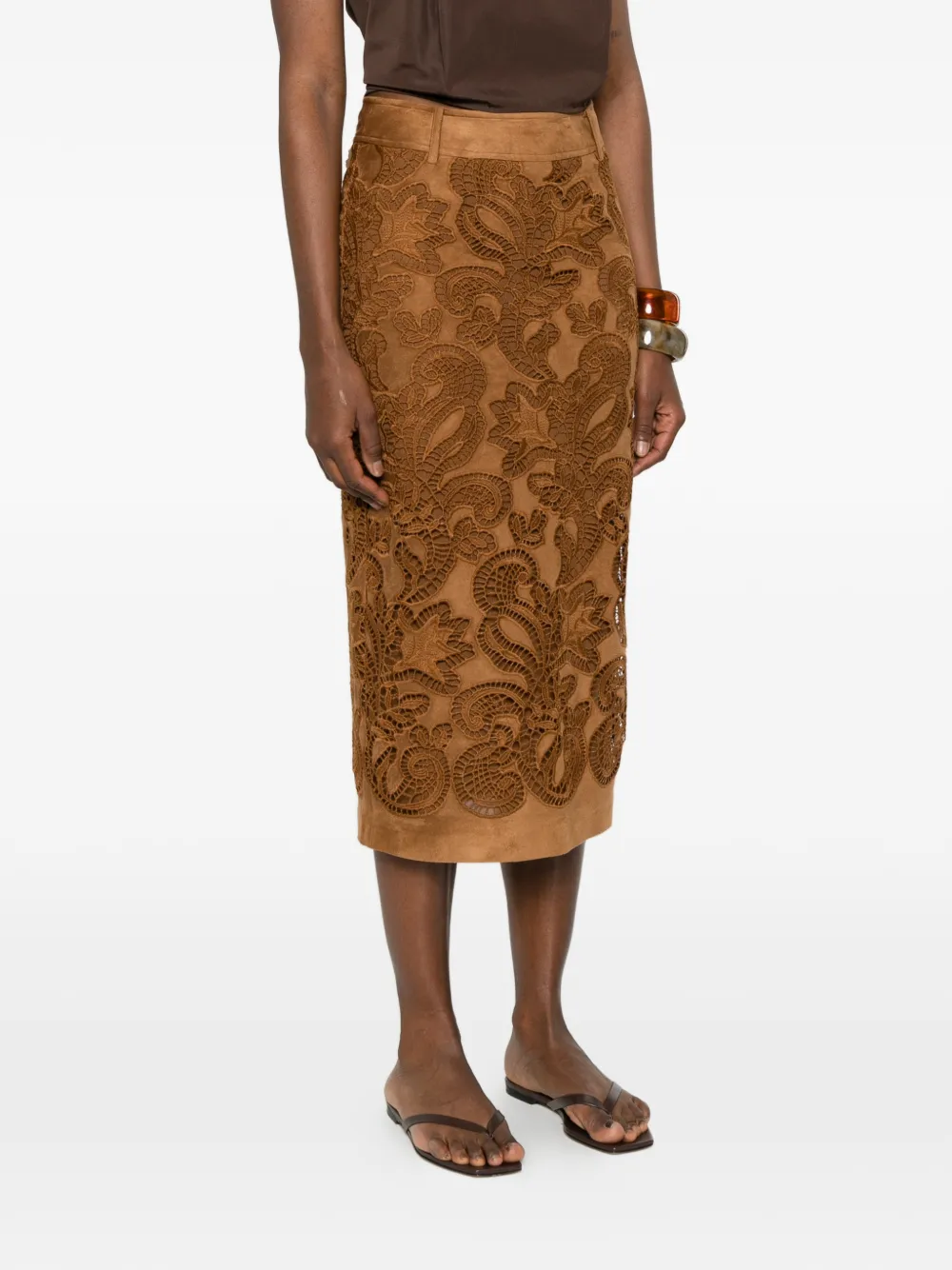  Ermanno Firenze Floral Midi Skirt - Brown 