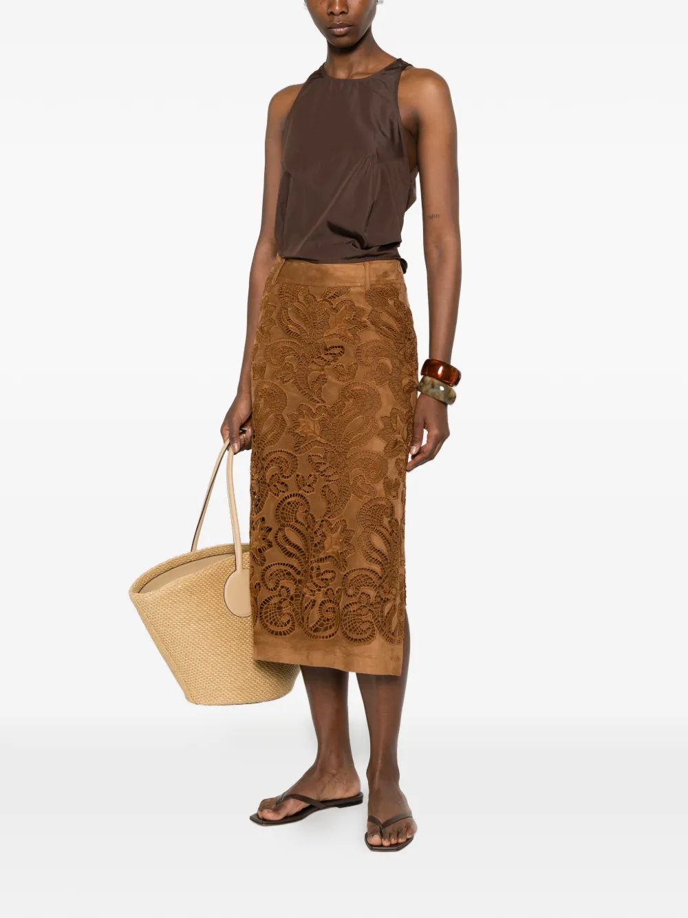  Ermanno Firenze Floral Midi Skirt - Brown 