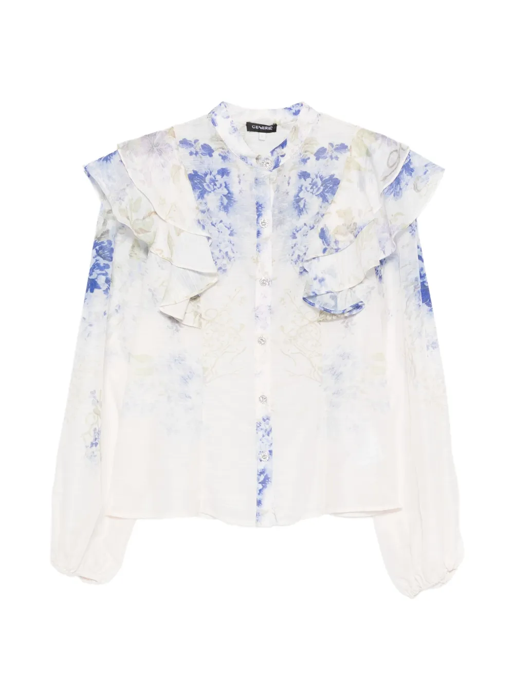 Cenere Floral-print Ruffled Blouse In White