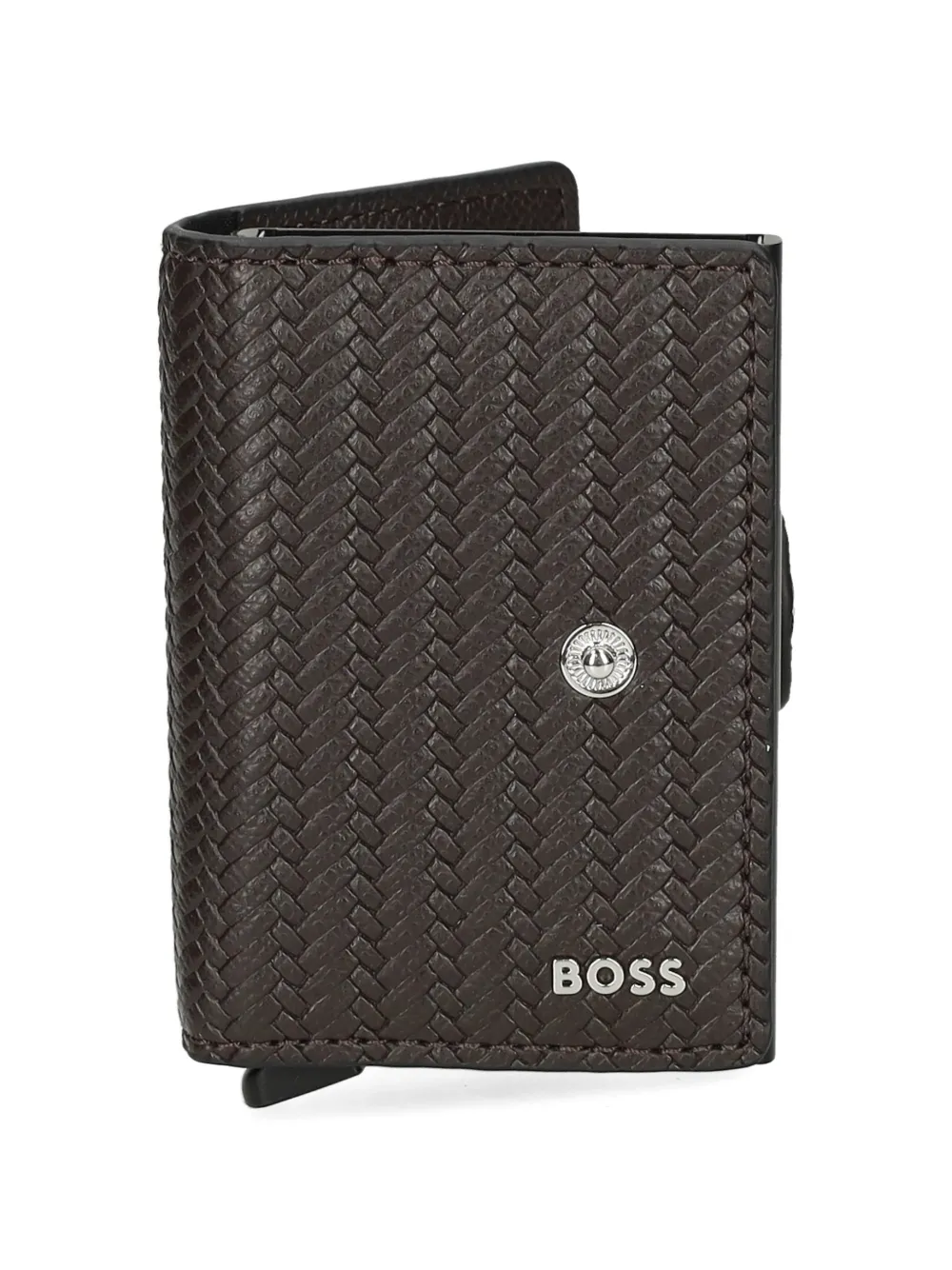 Boss Woven Leather Cardholder - Brown 