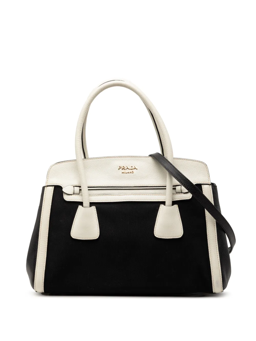 Prada Pre-Owned 2010-2025 Bicolor Saffiano Cuir Trimmed Canvas satchel - Nero