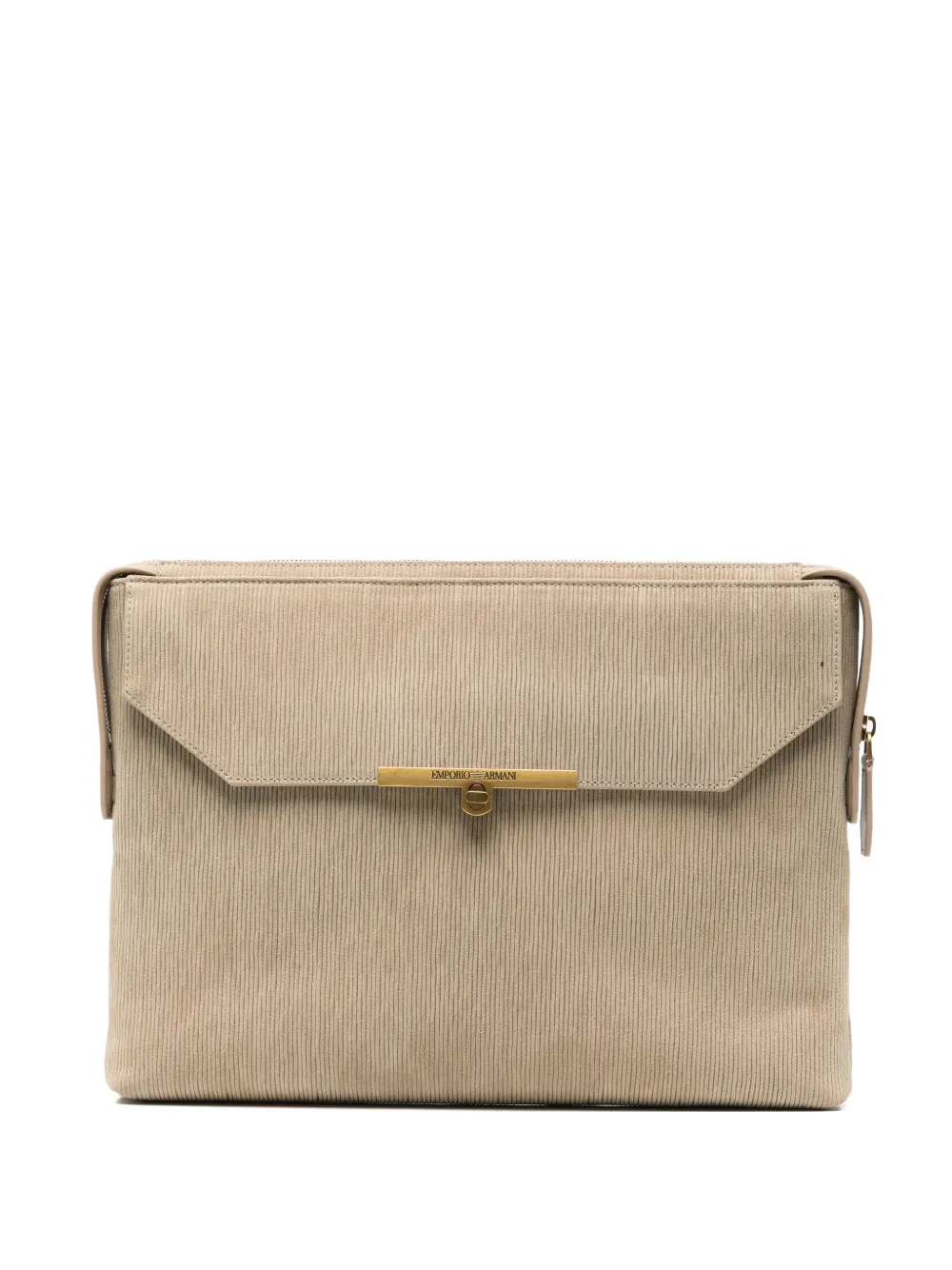 Emporio Armani ASV corduroy-effect logo-plaque clutch bag - Grigio