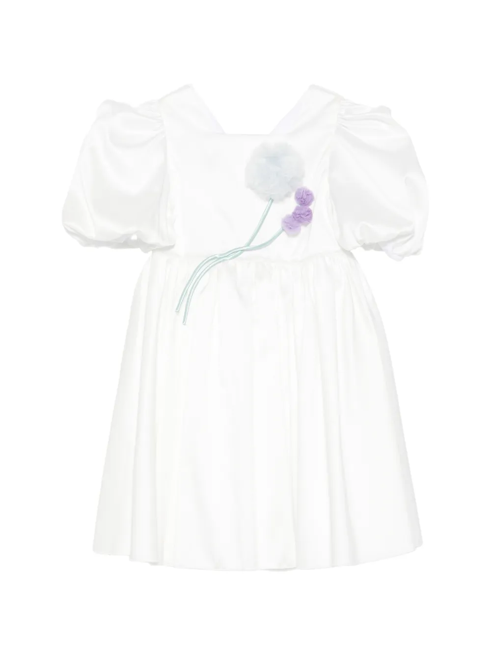 Alapage Kids' Floral-appliqué Puff-sleeve Dress In White