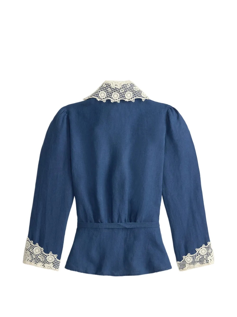 Ralph Lauren RRL Wikkelblouse met kanten afwerking Blauw