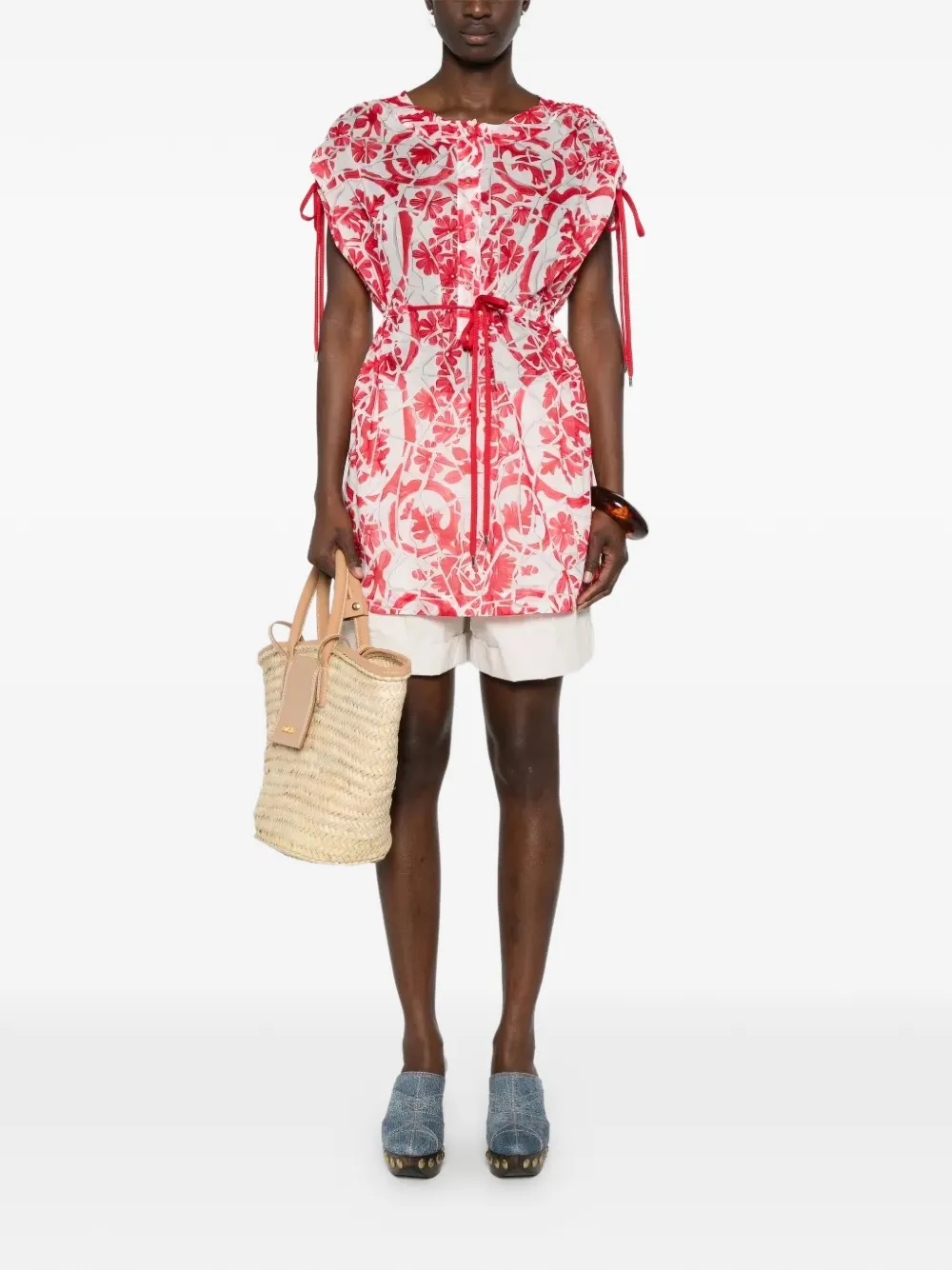  Gucci Pre-owned Floral Drawstring Dress - Rojo 