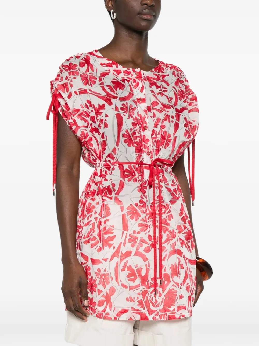  Gucci Pre-owned Floral Drawstring Dress - Rojo 
