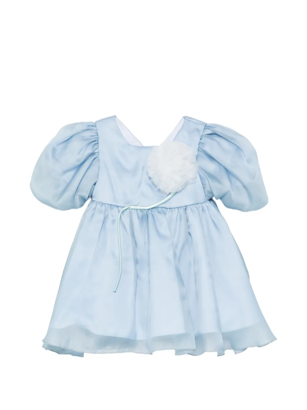 alapage flower-appliqué puff-sleeves dress - Blau