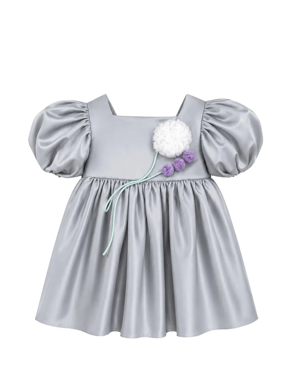 alapage flower-appliqué puff-sleeve dress - Grigio