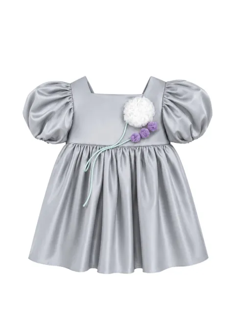 alapage flower-appliqué puff-sleeve dress