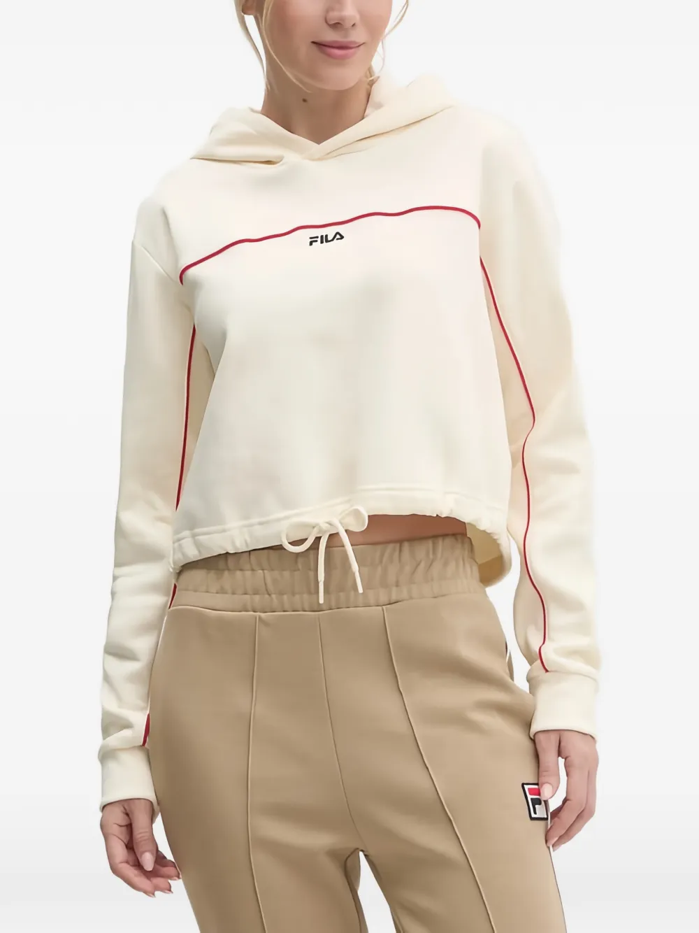 Fila logo-embroidered drawstring hoodie - Toni neutri