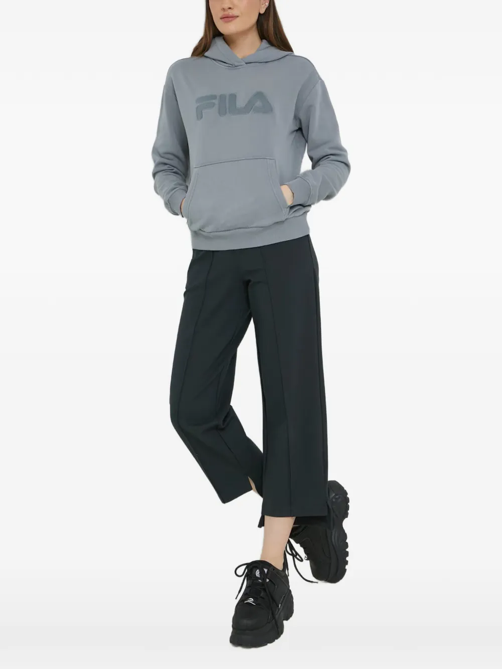 Fila Logo-embroidered Hoodie In Gray