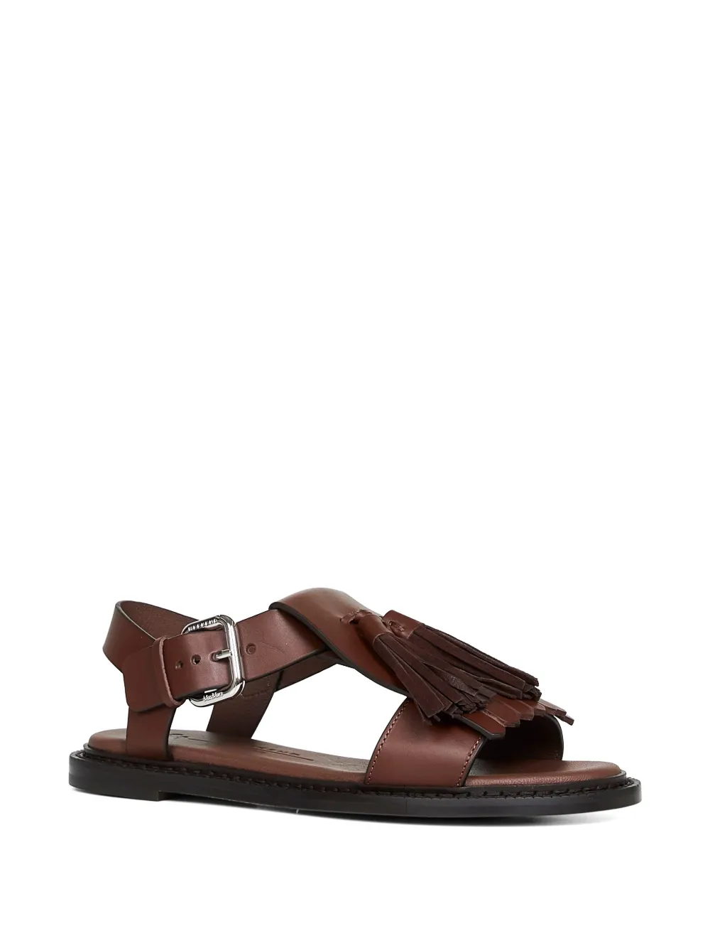 Weekend Max Mara fringed t-bar leather sandals Bruin