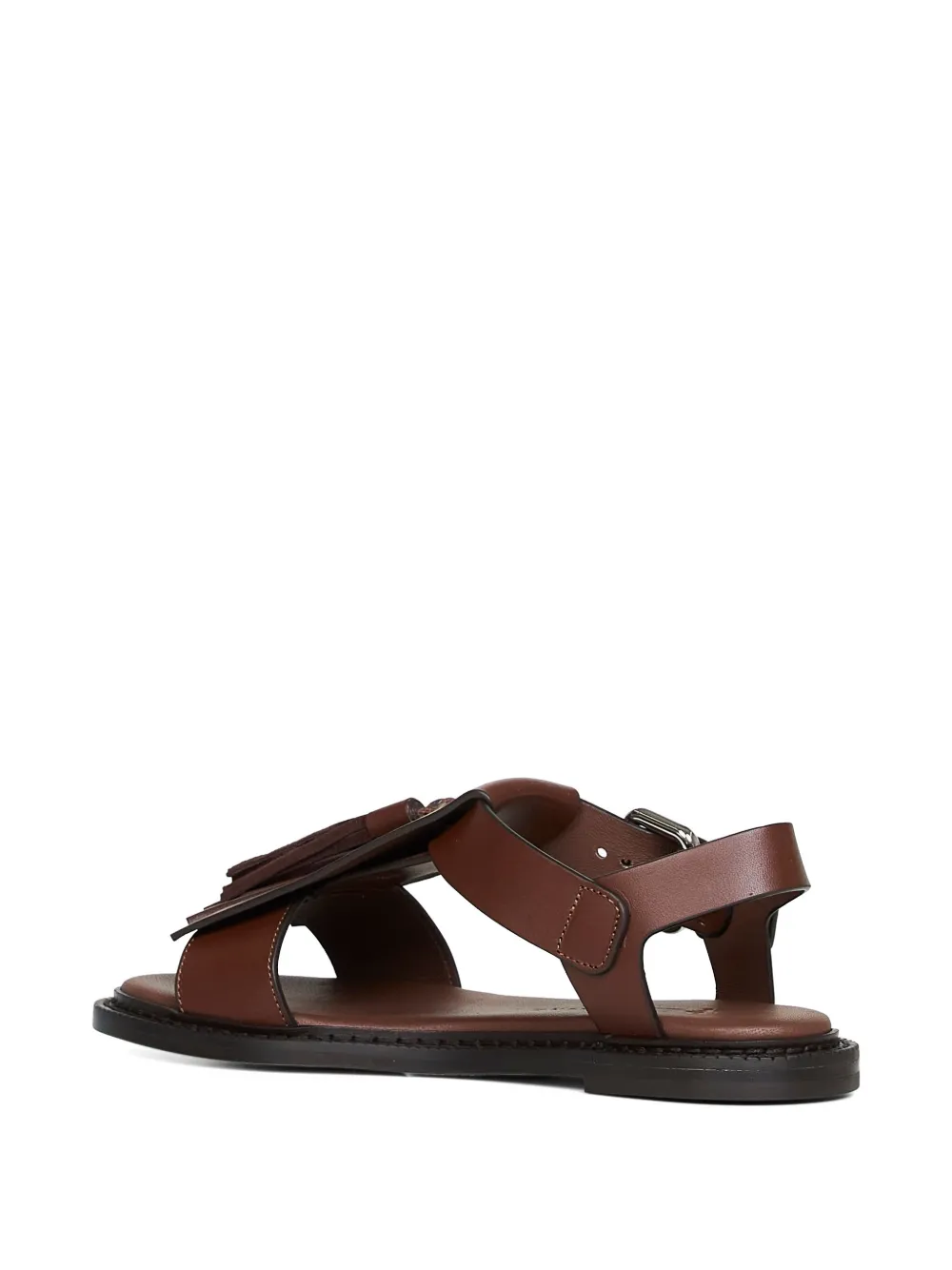 Weekend Max Mara fringed t-bar leather sandals Bruin