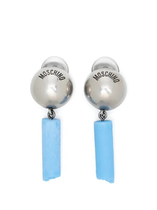 Moschino Pre-owned Logo-engraved Clip-on Earrings in Silver