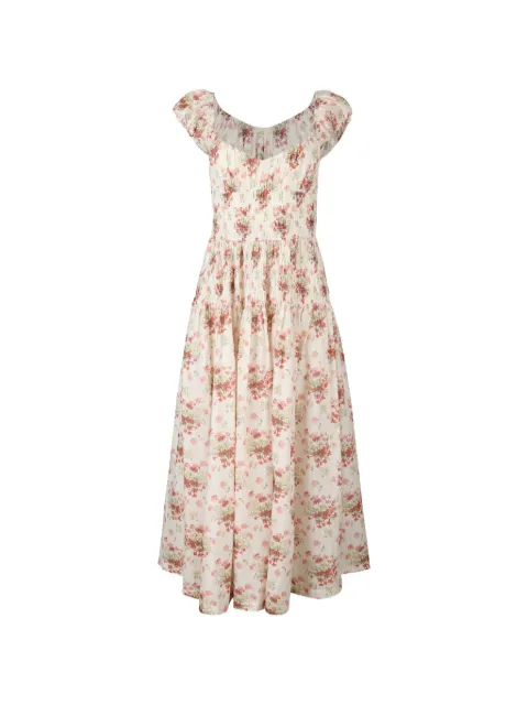 DÔEN Quinette floral-print shirred midi dress