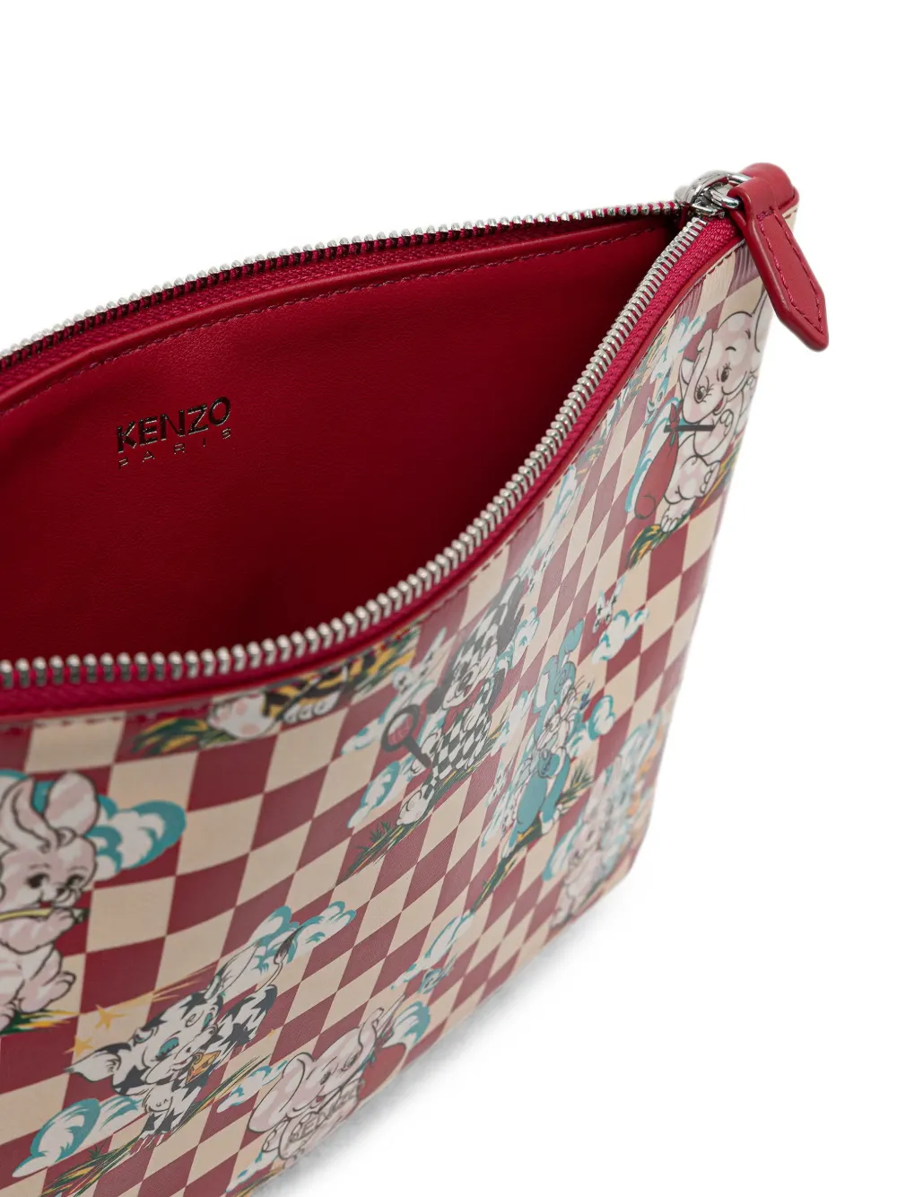 Kenzo Cartoon geruite buidel met dieren-print Rood