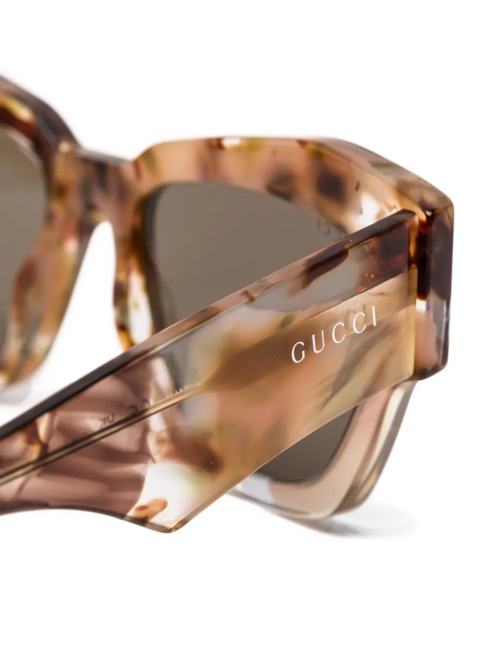 Gucci Eyewear Zonnebril met geometrisch montuur met schildpadschild design Bruin