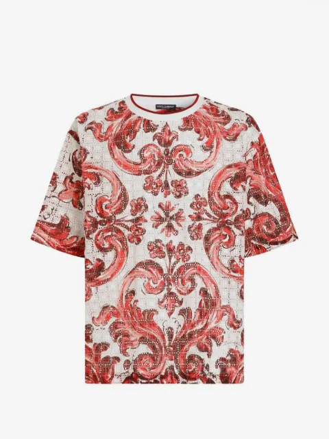 Dolce & Gabbana T-Shirt mit Majolica-Print und Lochstickerei