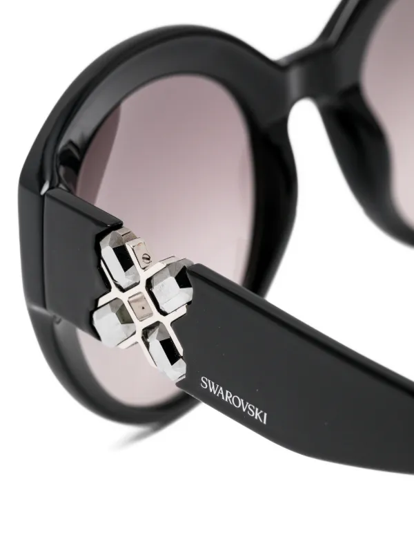 Swarovski ブラック ラウンド サングラス Swarovski Eyewear ビジュートリム ラウンドサングラス | ブラック