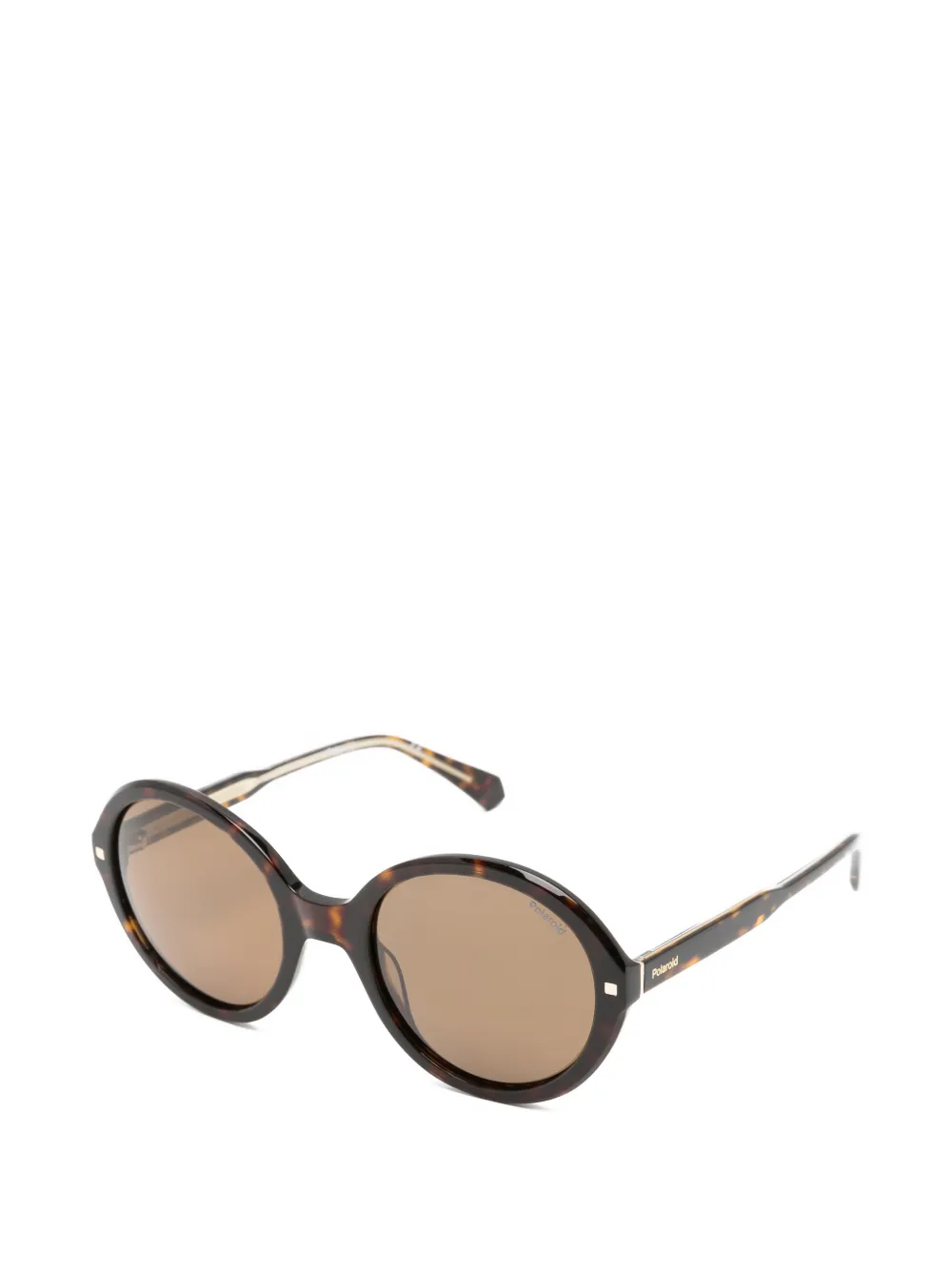 Polaroid Zonnebril met rond montuur en schildpadschild design Bruin