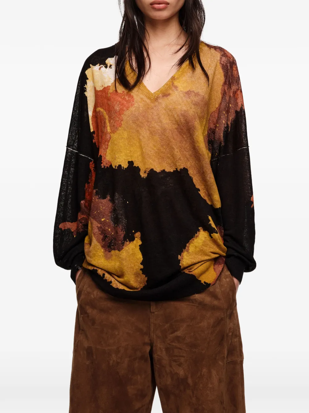 BIMBA Y LOLA T-shirt met V-hals en print Zwart