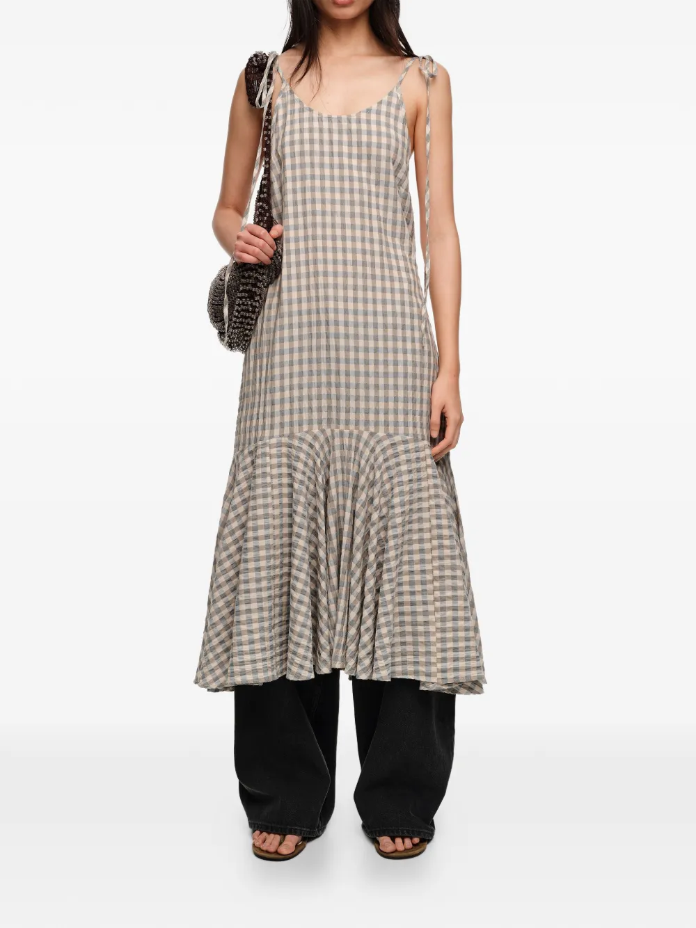 BIMBA Y LOLA Geruite midi-jurk met gestrikt bandje Blauw