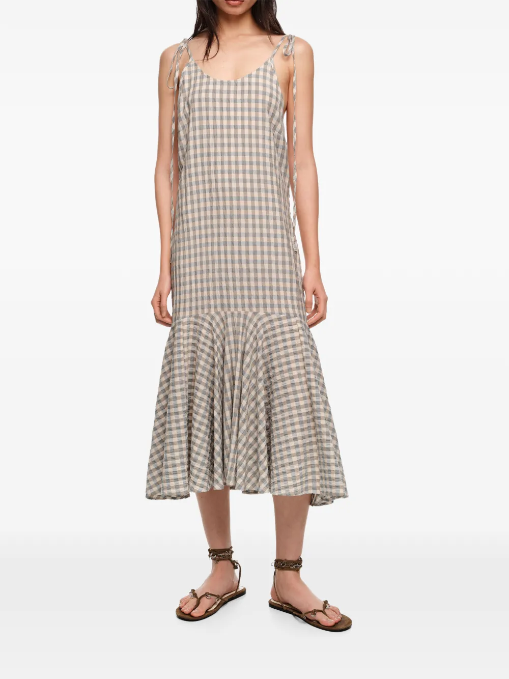 BIMBA Y LOLA Geruite midi-jurk met gestrikt bandje Blauw