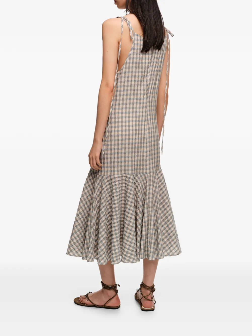 BIMBA Y LOLA Geruite midi-jurk met gestrikt bandje Blauw