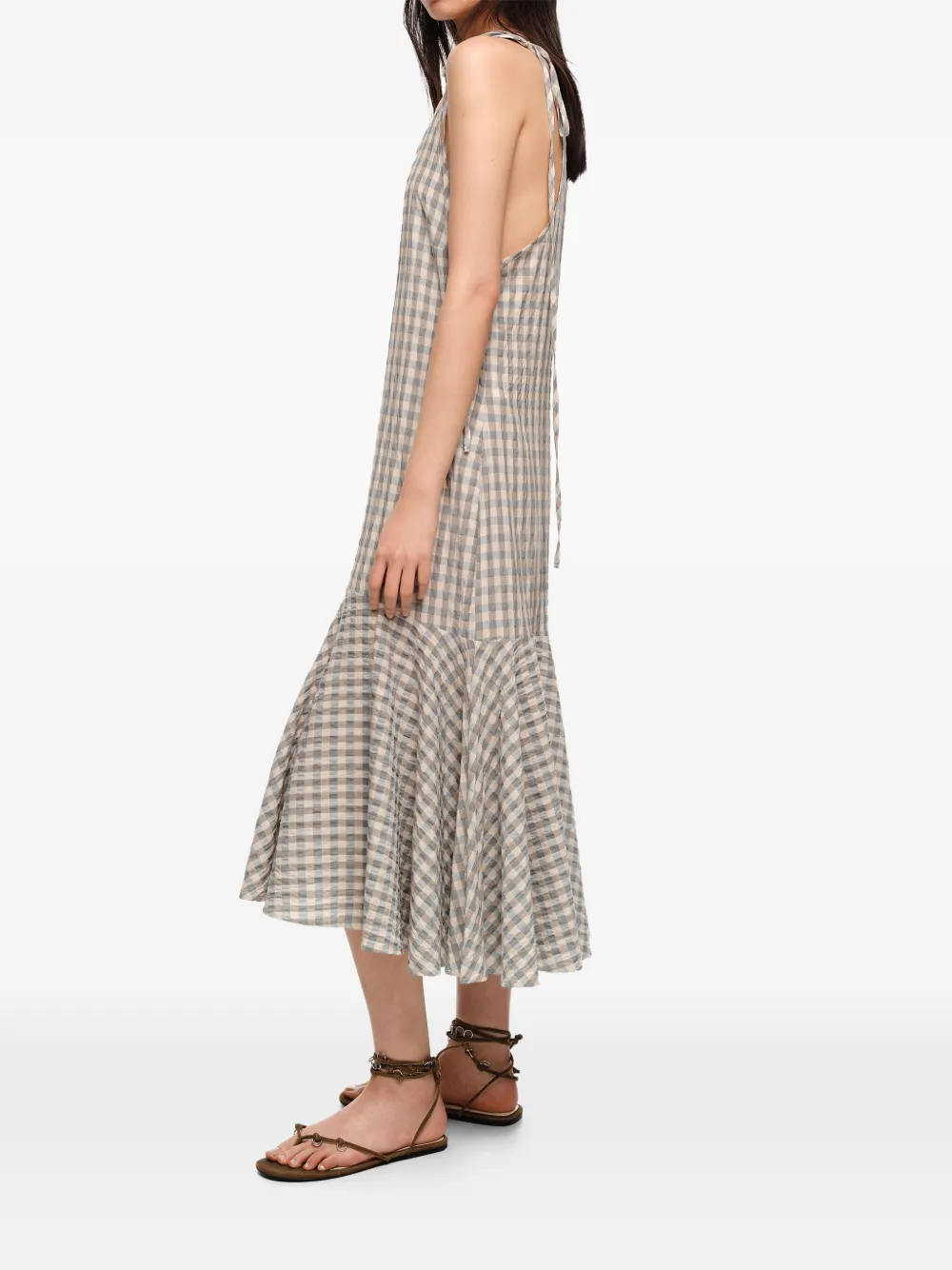 BIMBA Y LOLA Geruite midi-jurk met gestrikt bandje Blauw