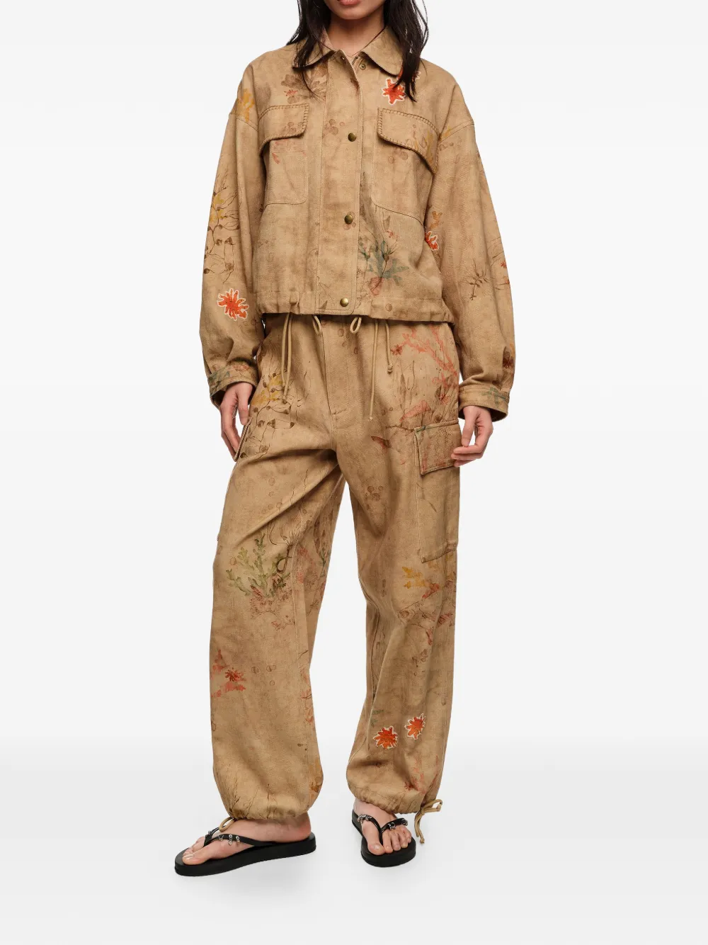 Bimba y Lola Cargo broek met bloemenprint Beige