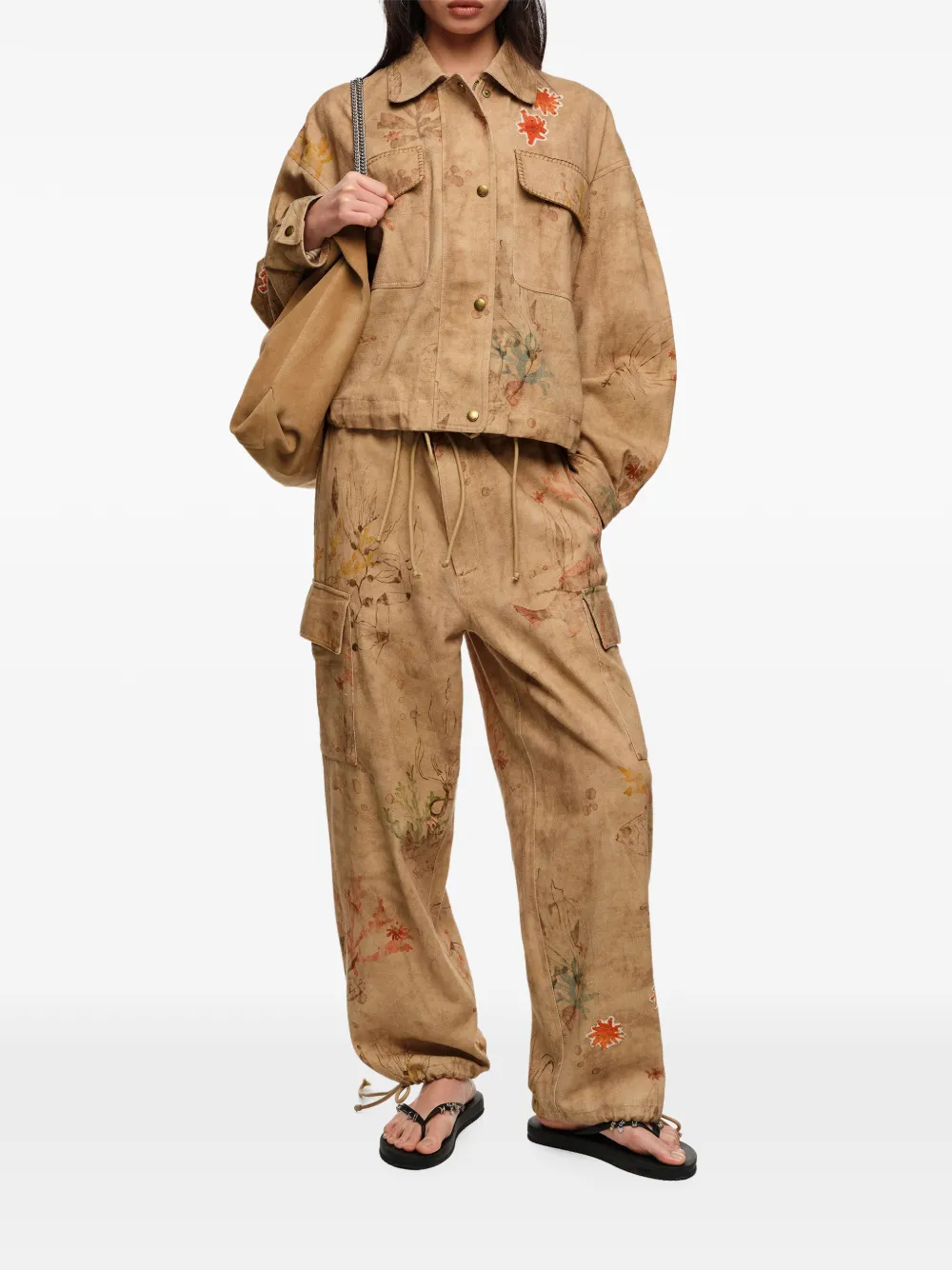 Bimba y Lola Cargo broek met bloemenprint Beige