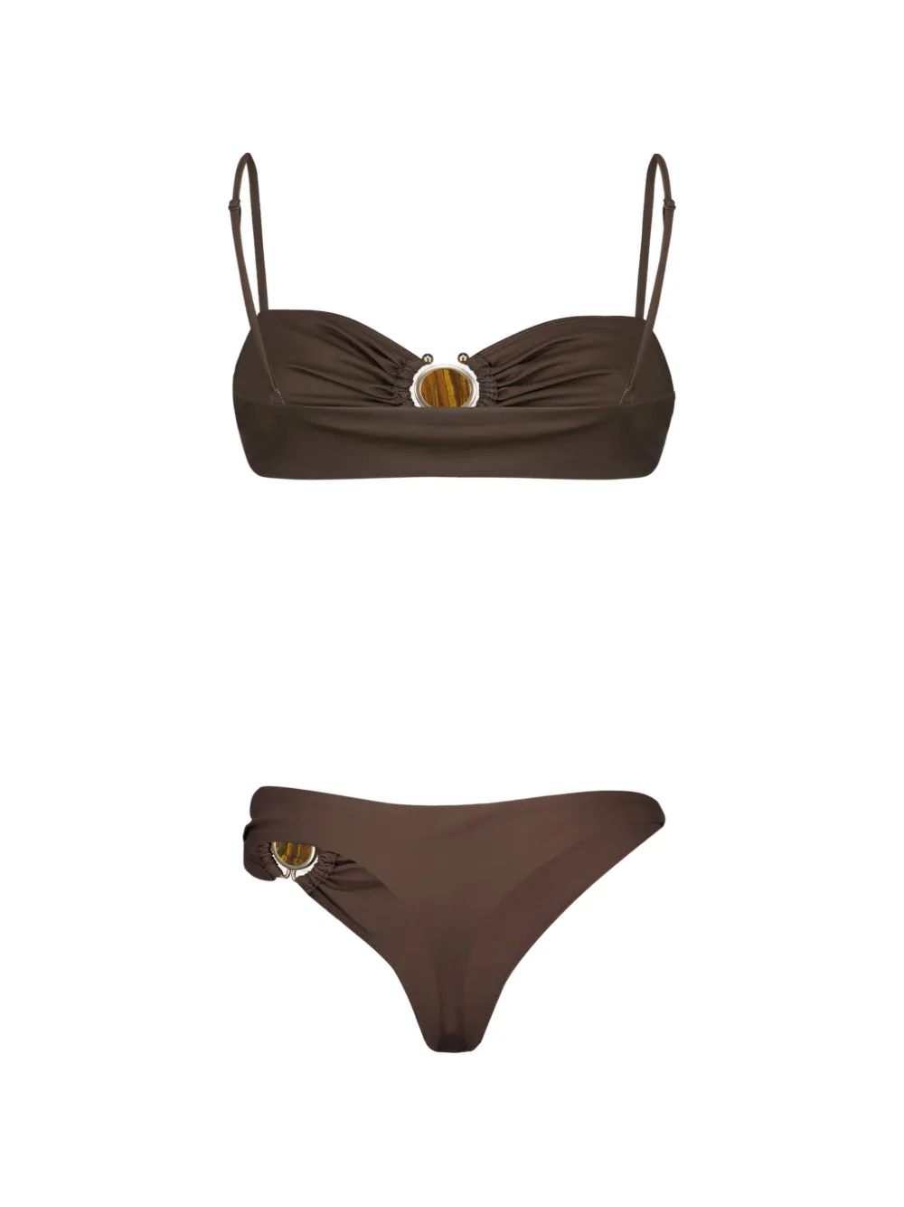  Christopher Esber Stone-embellished Ruched Bikini Bottoms - Brown 