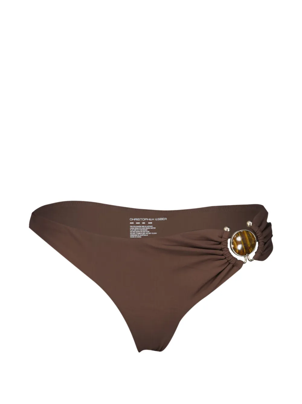  Christopher Esber Stone-embellished Ruched Bikini Bottoms - Brown 