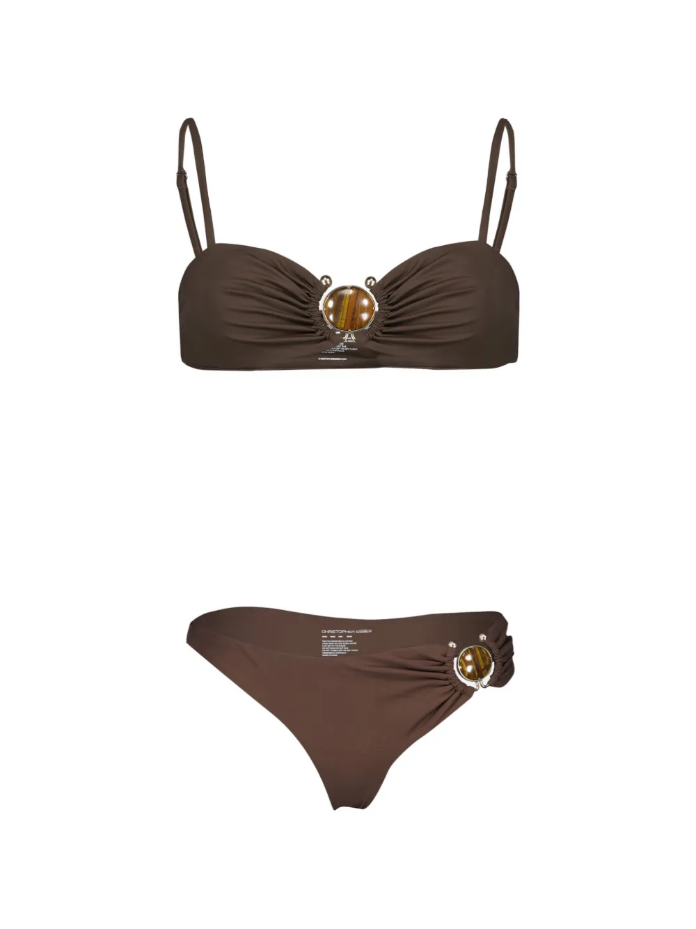 Christopher Esber stone-embelishment bandeau bikini top - Marrone