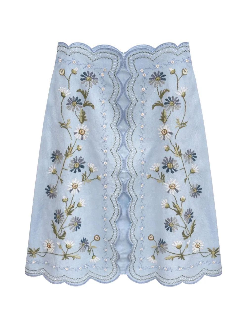 Sea floral-embroidery mini skirt - Blu