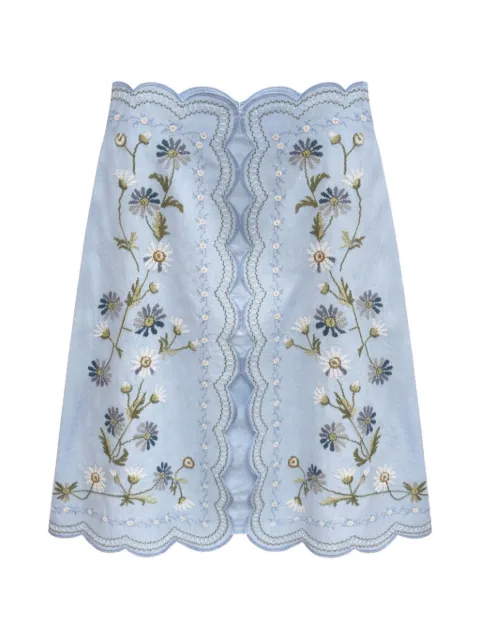 Sea floral-embroidery mini skirt