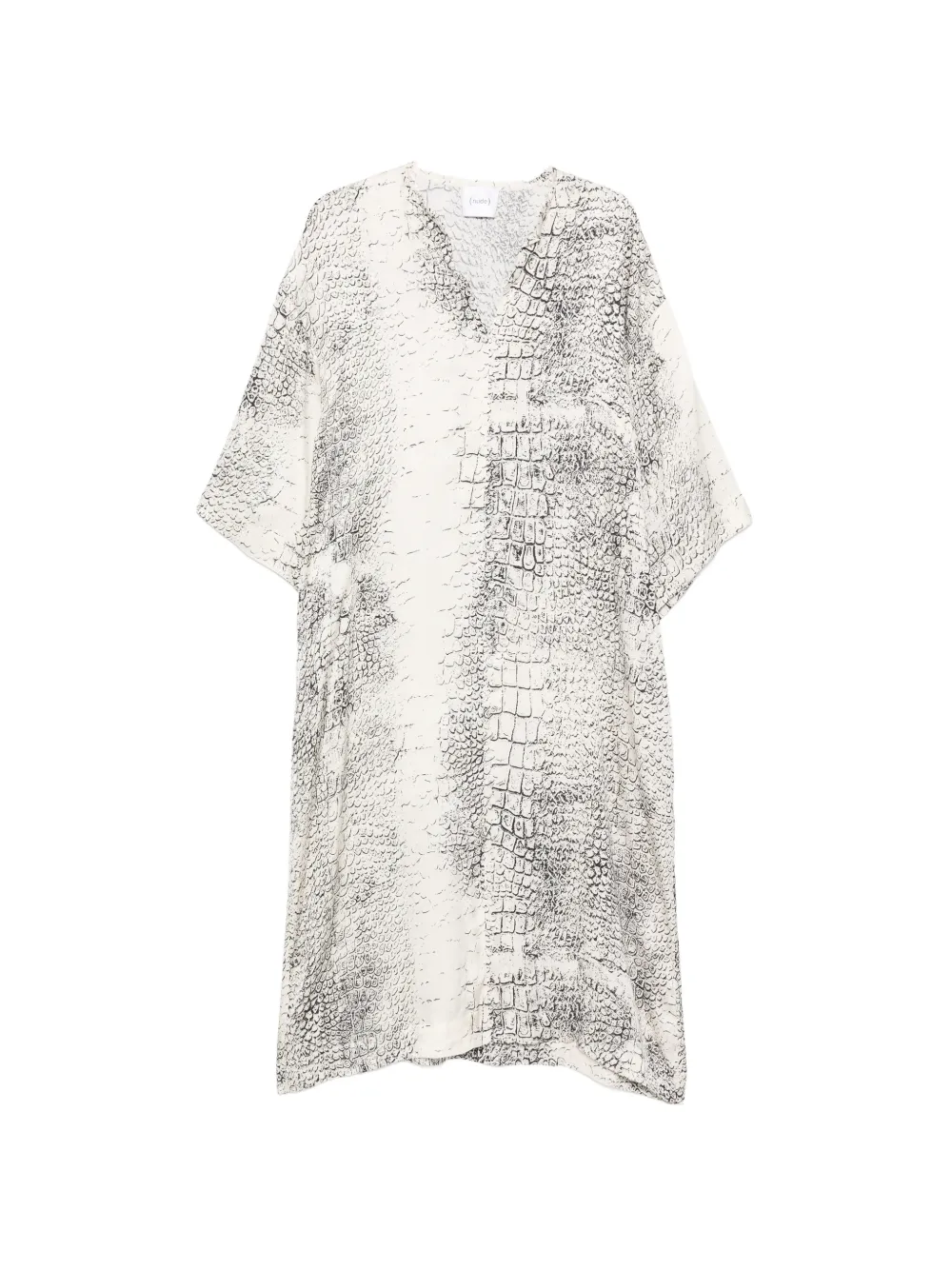 Nude V-neck printed dress - Toni neutri