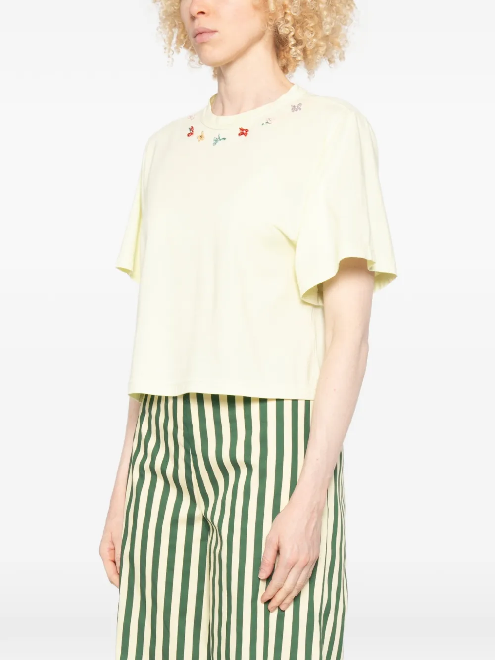 Forte T-shirt met geborduurde bloemen Geel