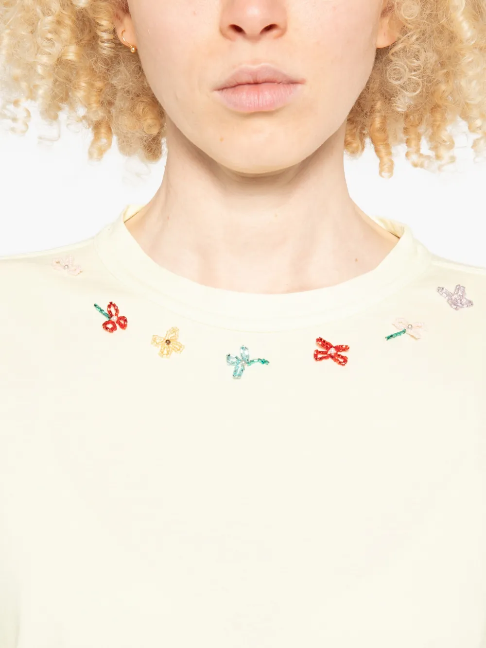 Forte T-shirt met geborduurde bloemen Geel