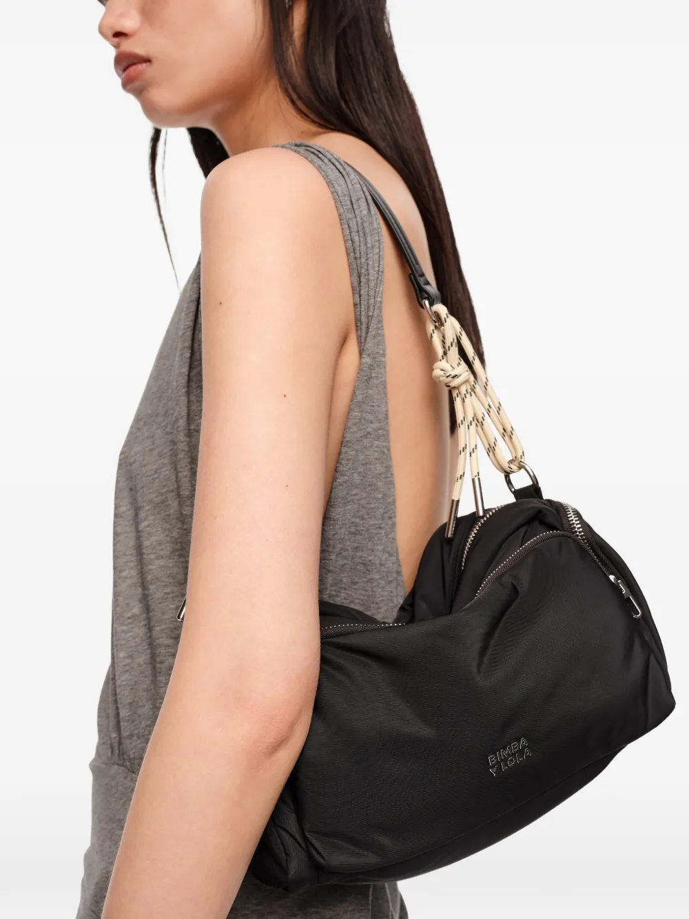 BIMBA Y LOLA Medium schoudertas met rits en touw Grijs