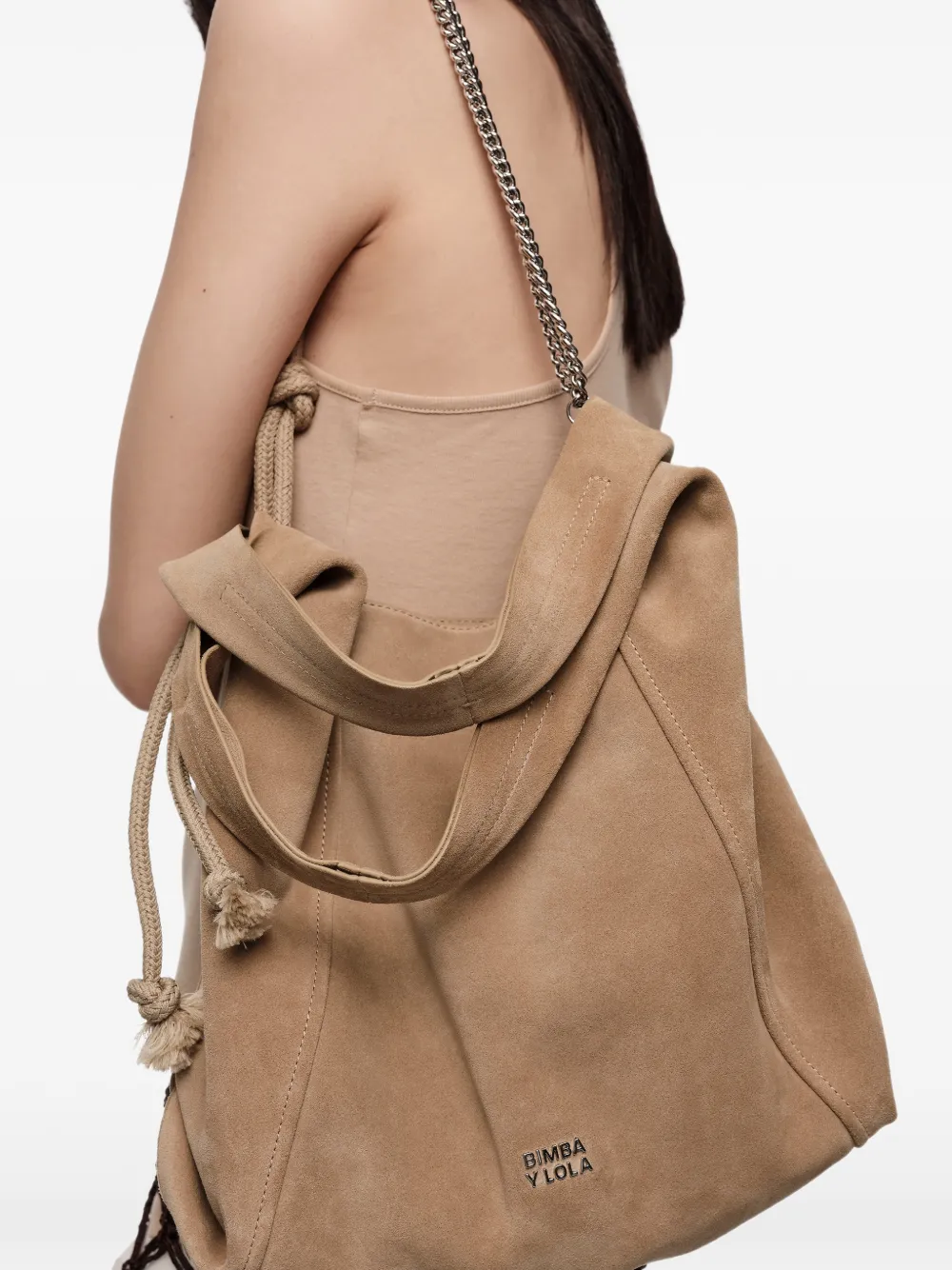 BIMBA Y LOLA Schoudertas met trekkoord en ketting Beige