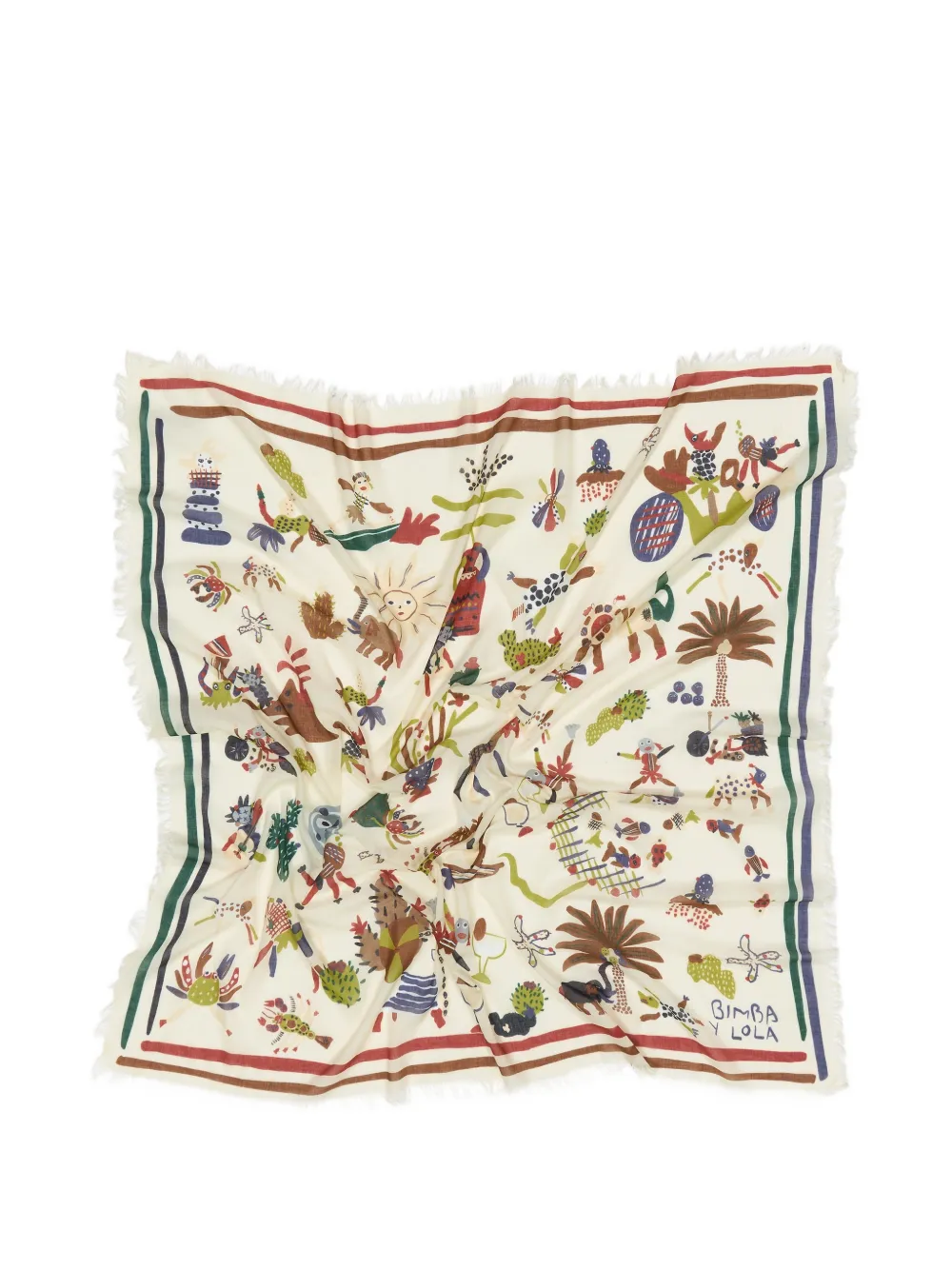 Bimba y Lola Sjaal met print en franje Beige